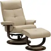 Leroy Swivel Pedestal Recliner with Ottoman in Tufted Townsend Cream Top-Grain Leather